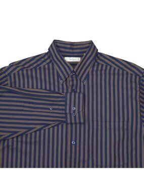 Turnbury Mens Blue & Brown Stripe Long-Sleeve Shirt Button-Down Collar Size L